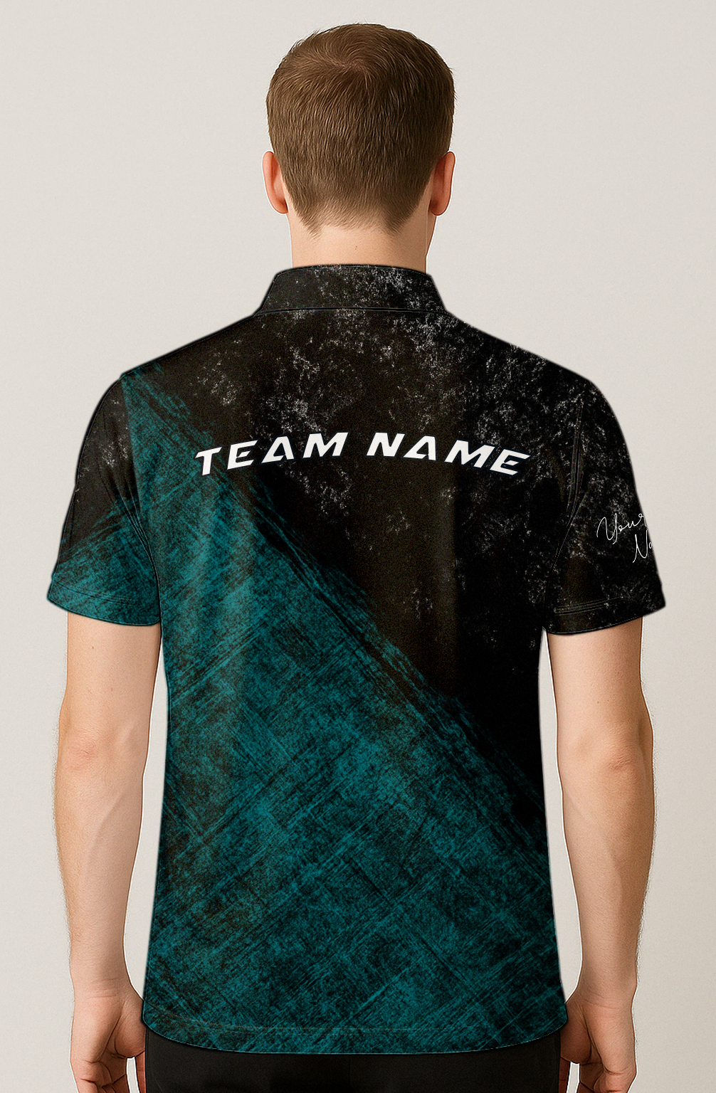 Dark Grunge Teal Textured Bowling Jersey