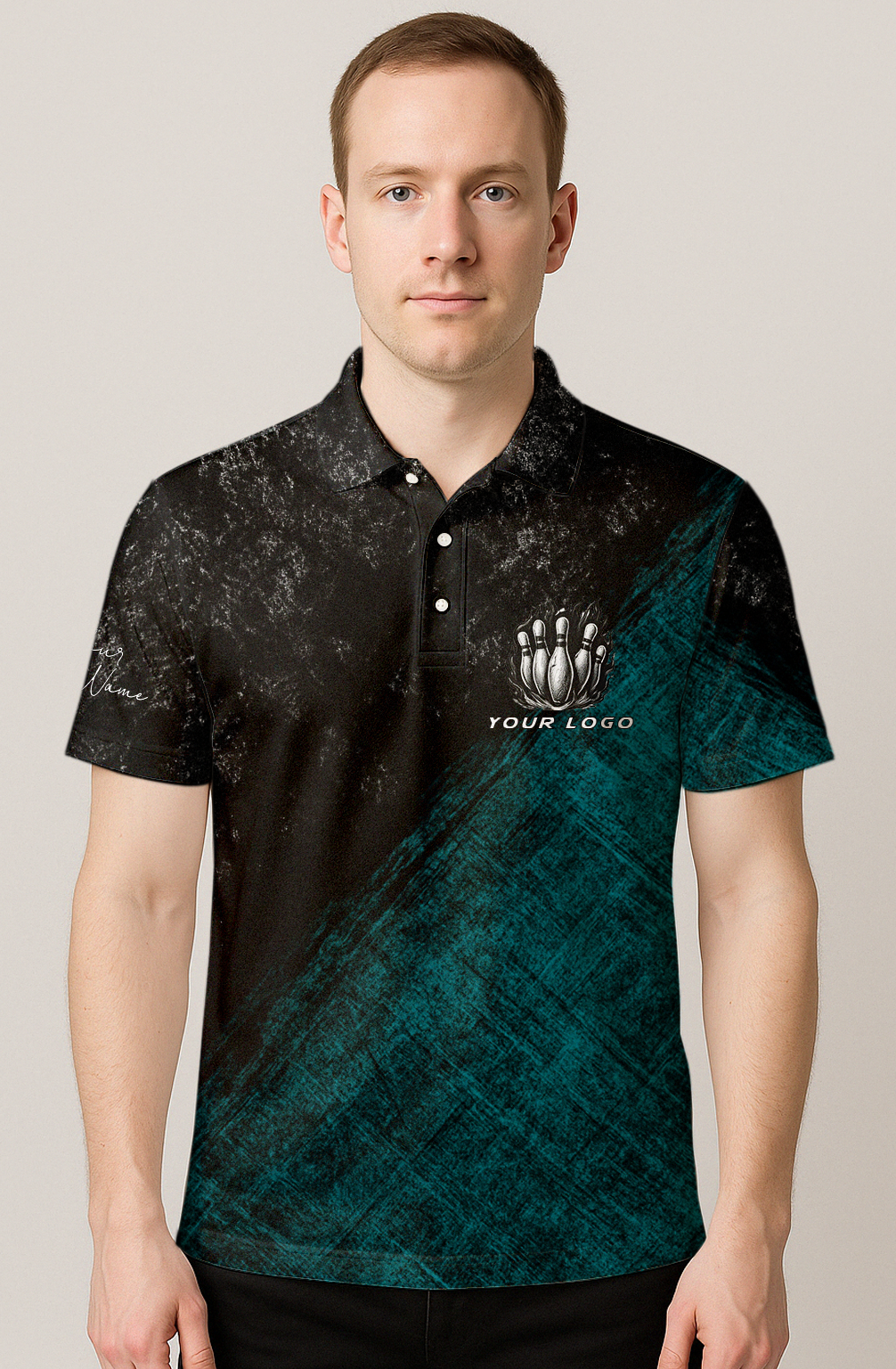Dark Grunge Teal Textured Bowling Jersey