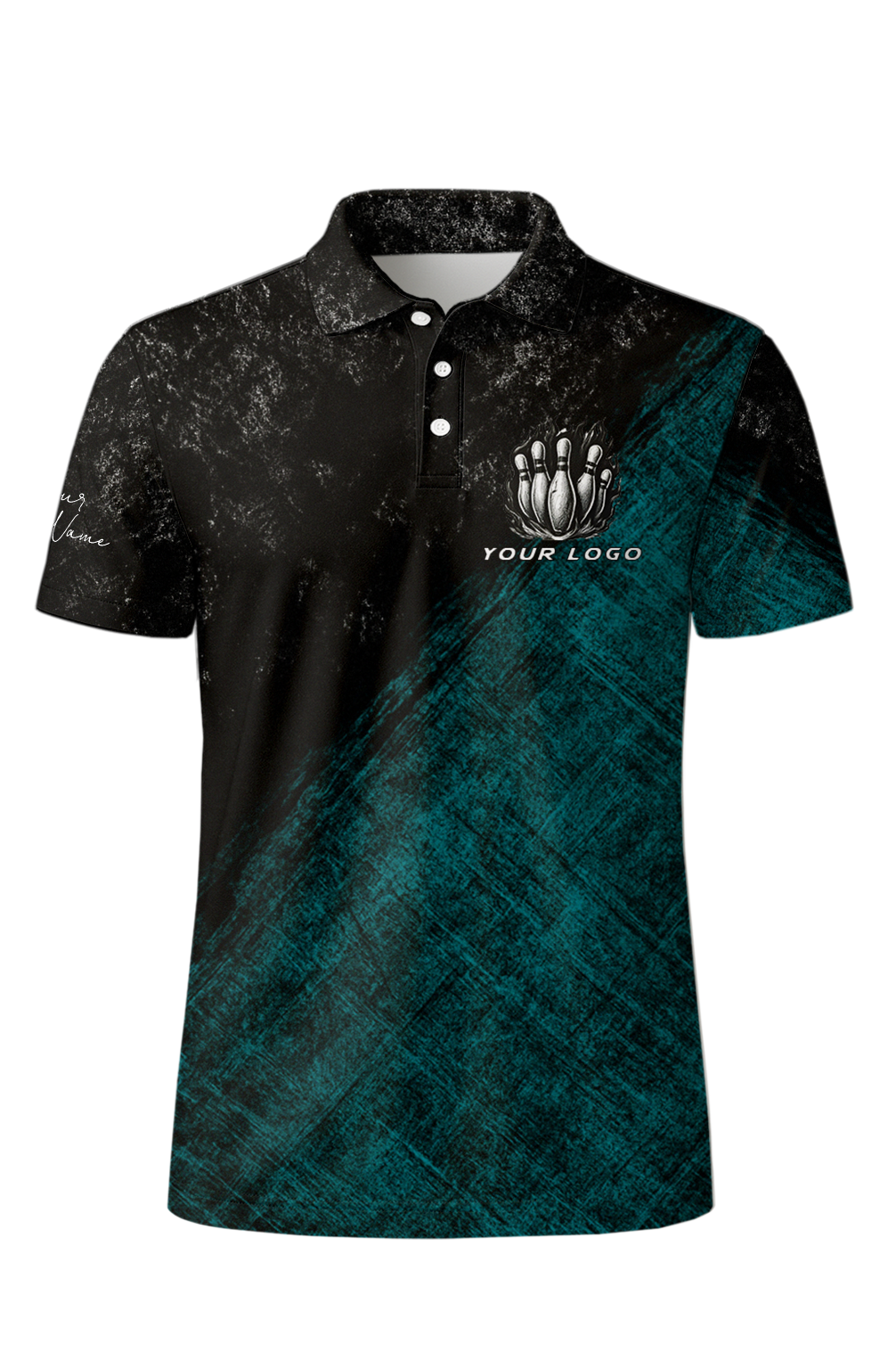 Dark Grunge Teal Textured Bowling Jersey