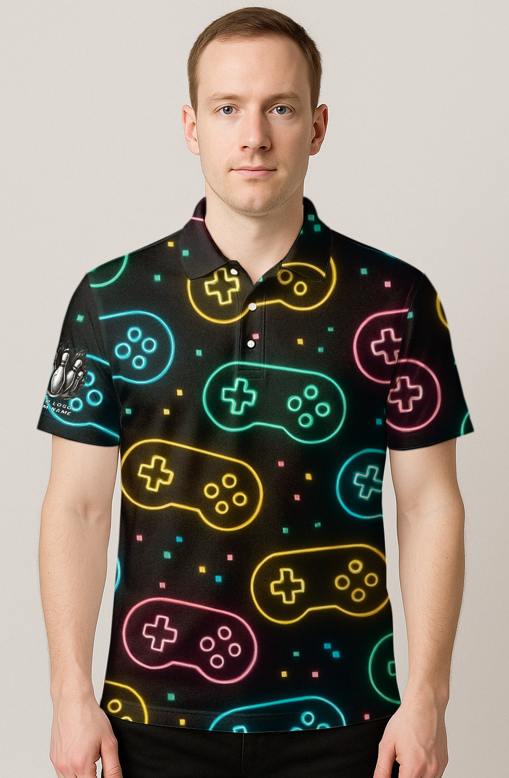 Neon Gaming Controller Retro Lanes Bowling Jersey