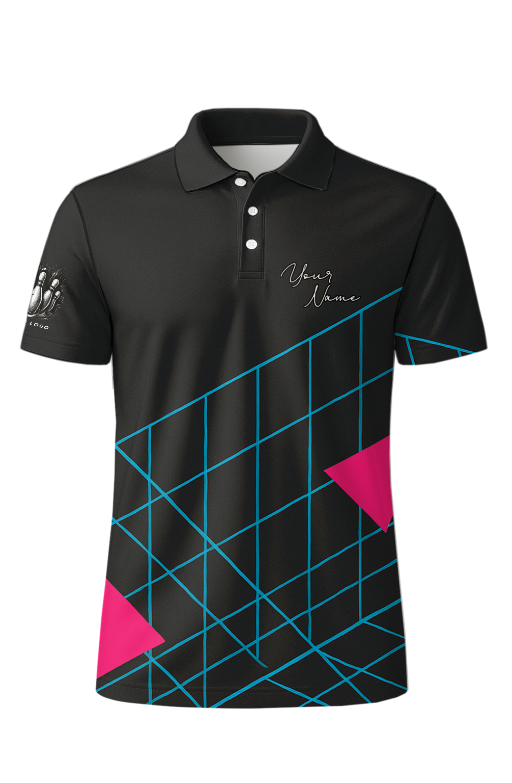 Neon Grid Pink Triangles Bowling Jersey