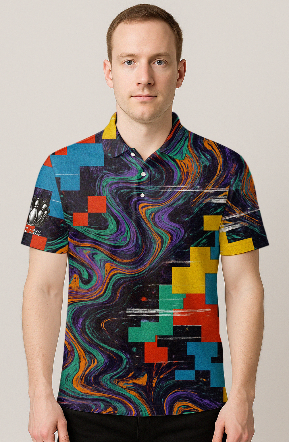 Retro Glitch Pixel Swirl Bowling Jersey