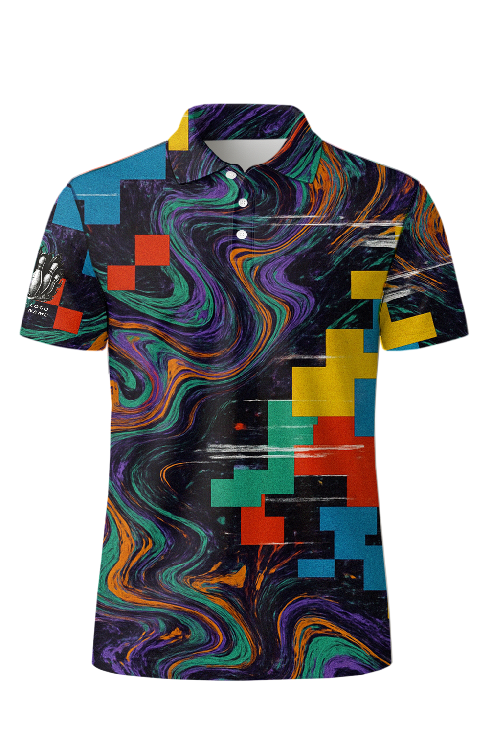 Retro Glitch Pixel Swirl Bowling Jersey