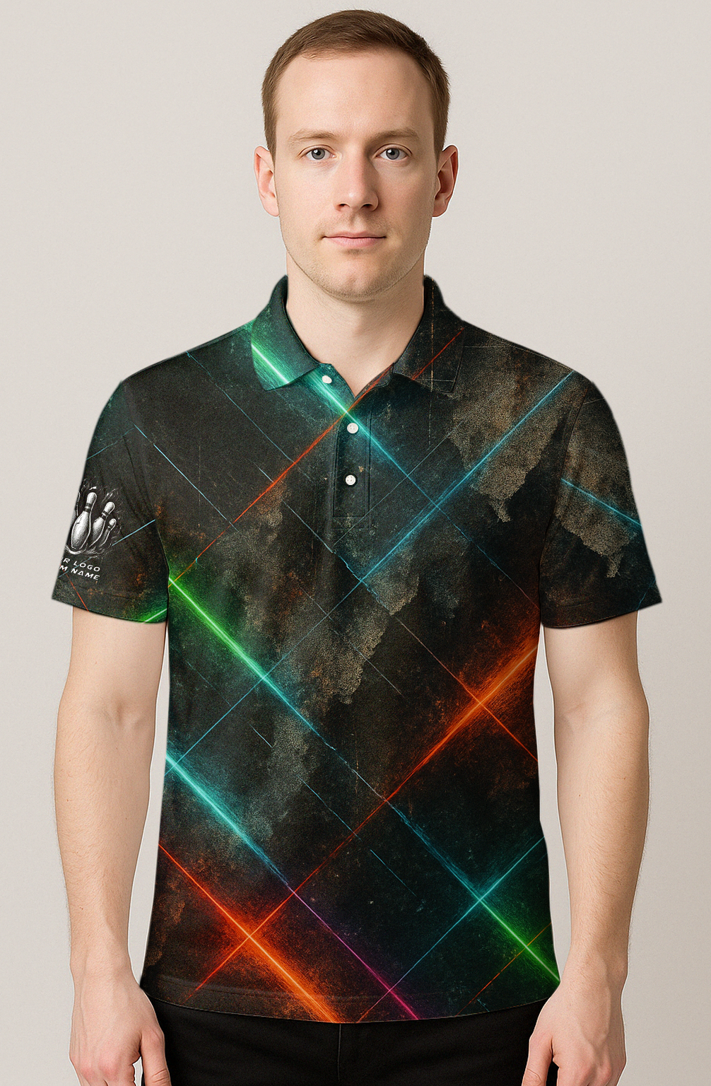 Grunge Neon Laser Grid Bowling Jersey