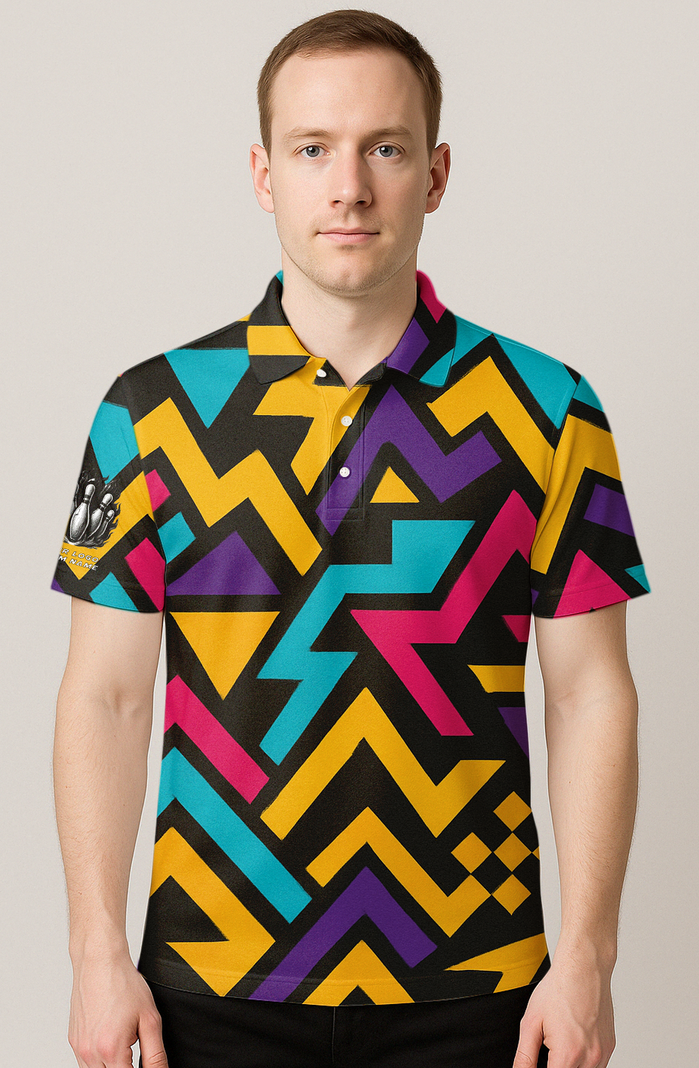 Retro Geometric Lightning Strike Bowling Jersey