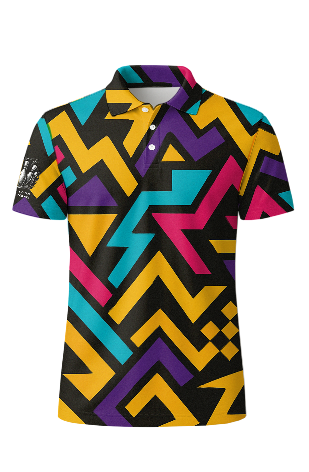Retro Geometric Lightning Strike Bowling Jersey