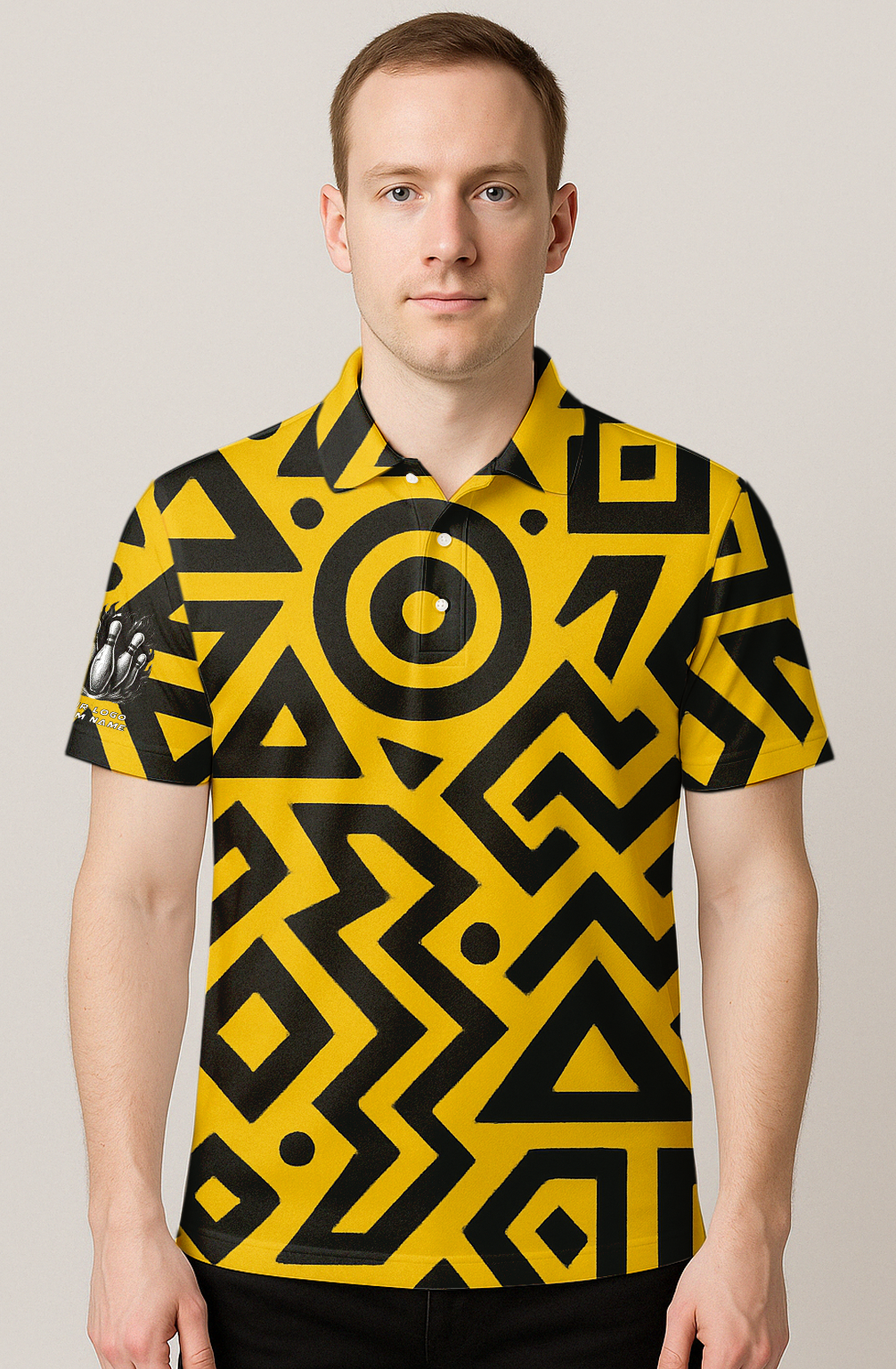 Geometric Maze Energetic Yellow Bowling Jersey