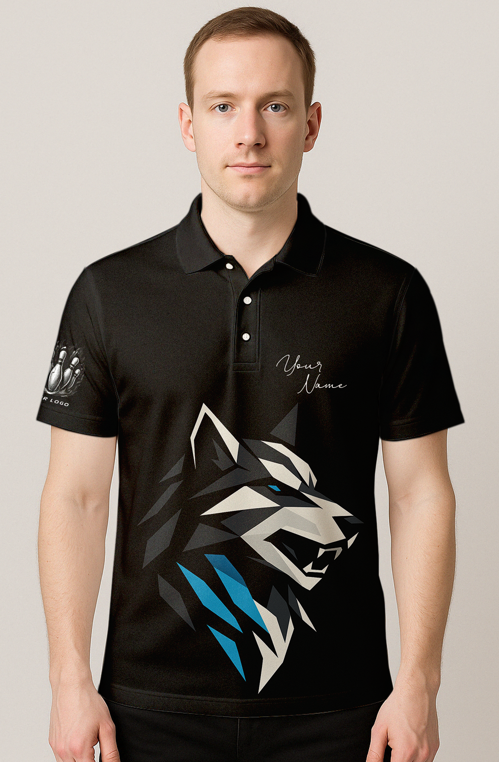 Geometric Wolf Dark Stealth Bowling Jersey