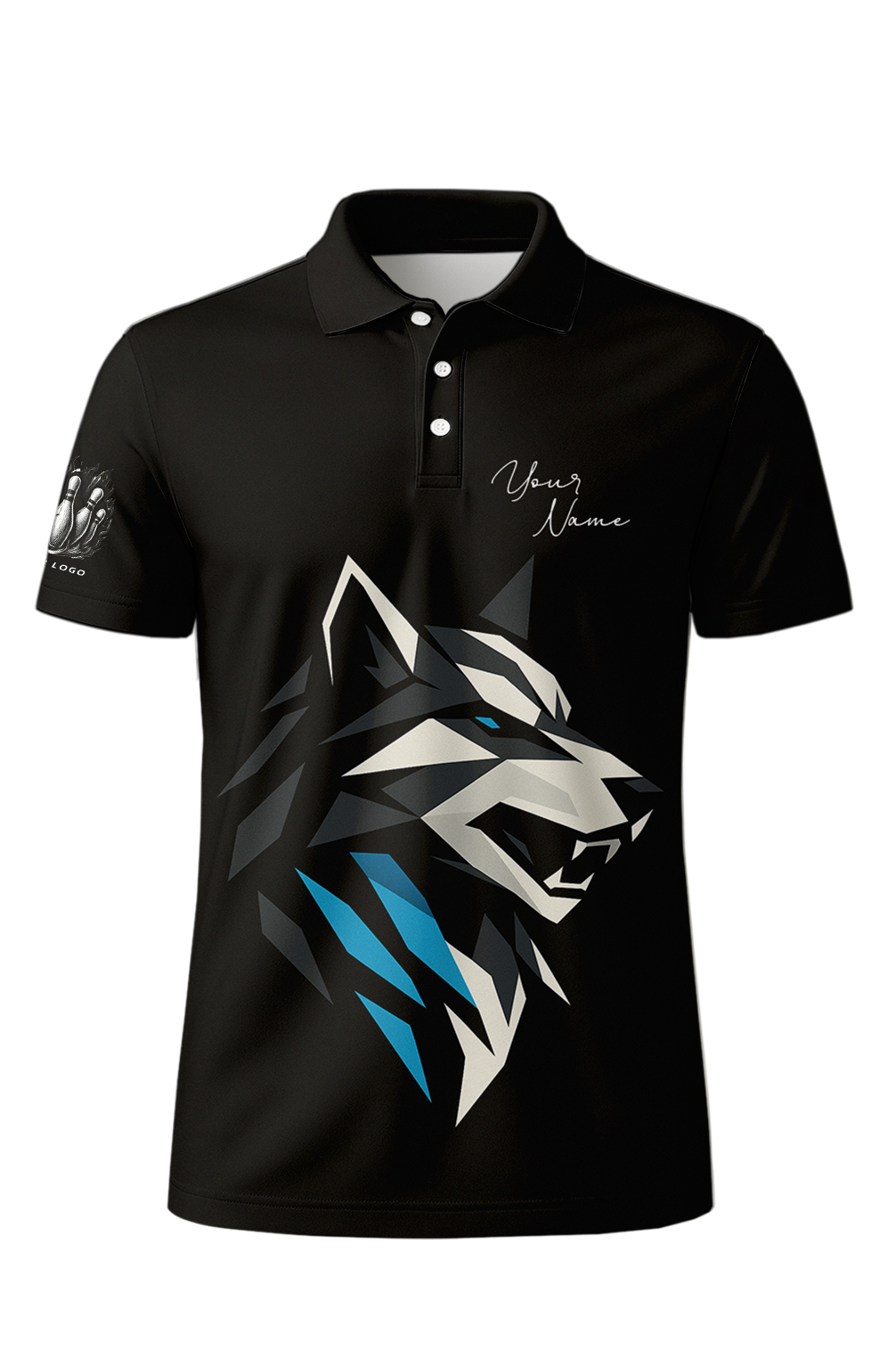 Geometric Wolf Dark Stealth Bowling Jersey