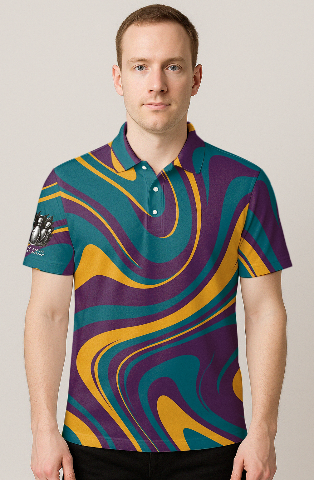 Swirling Teal Purple Flow Bowling Jersey