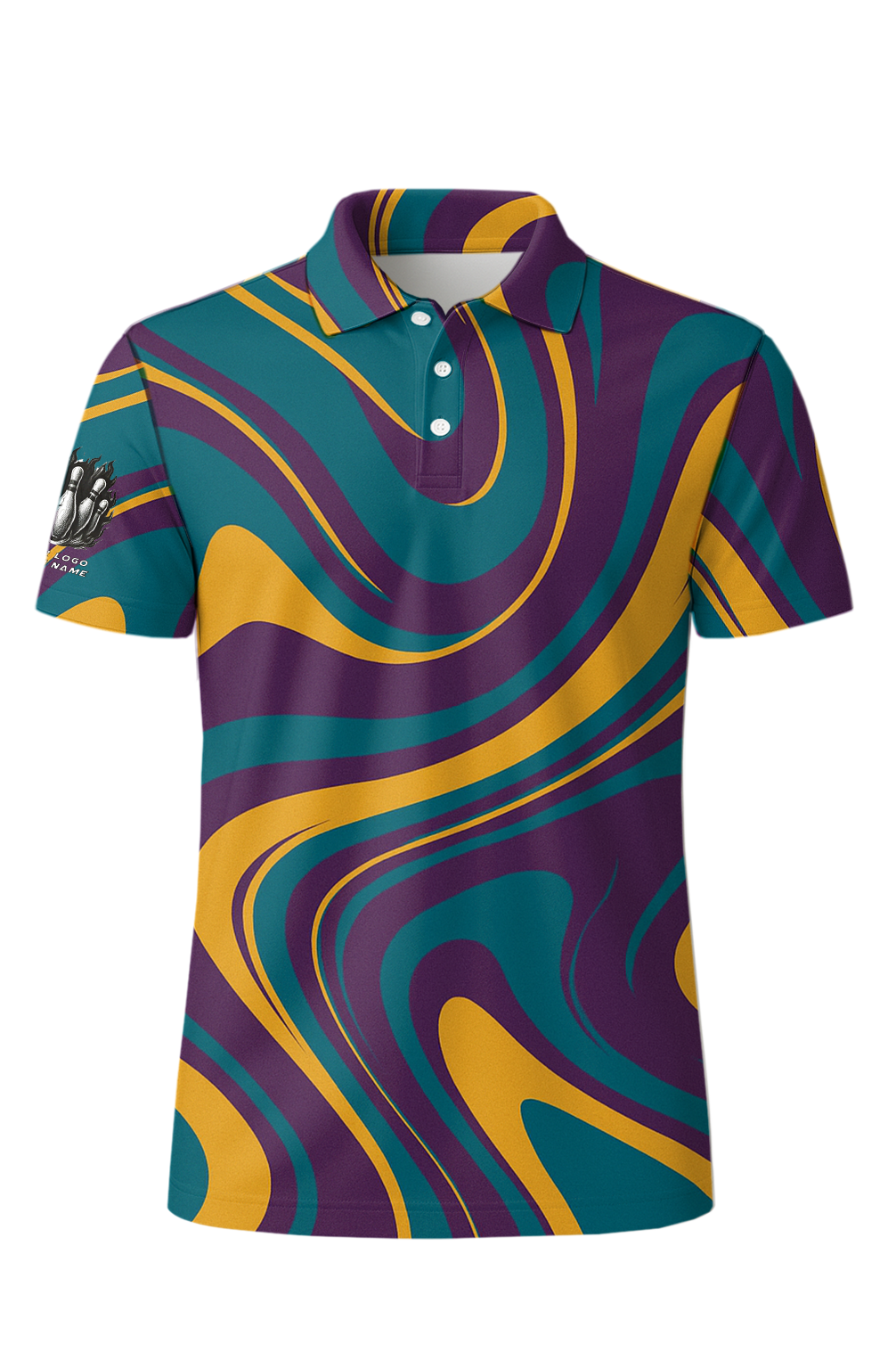Swirling Teal Purple Flow Bowling Jersey