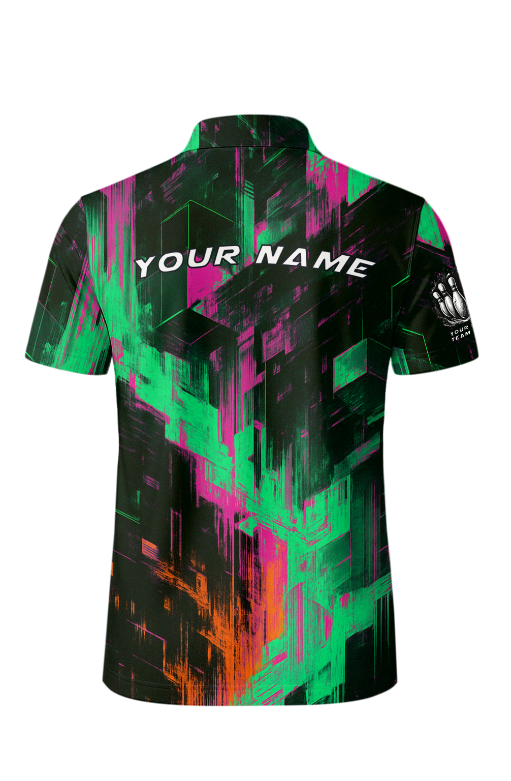 Neon Glitch Geometric Cubes Bowling Jersey