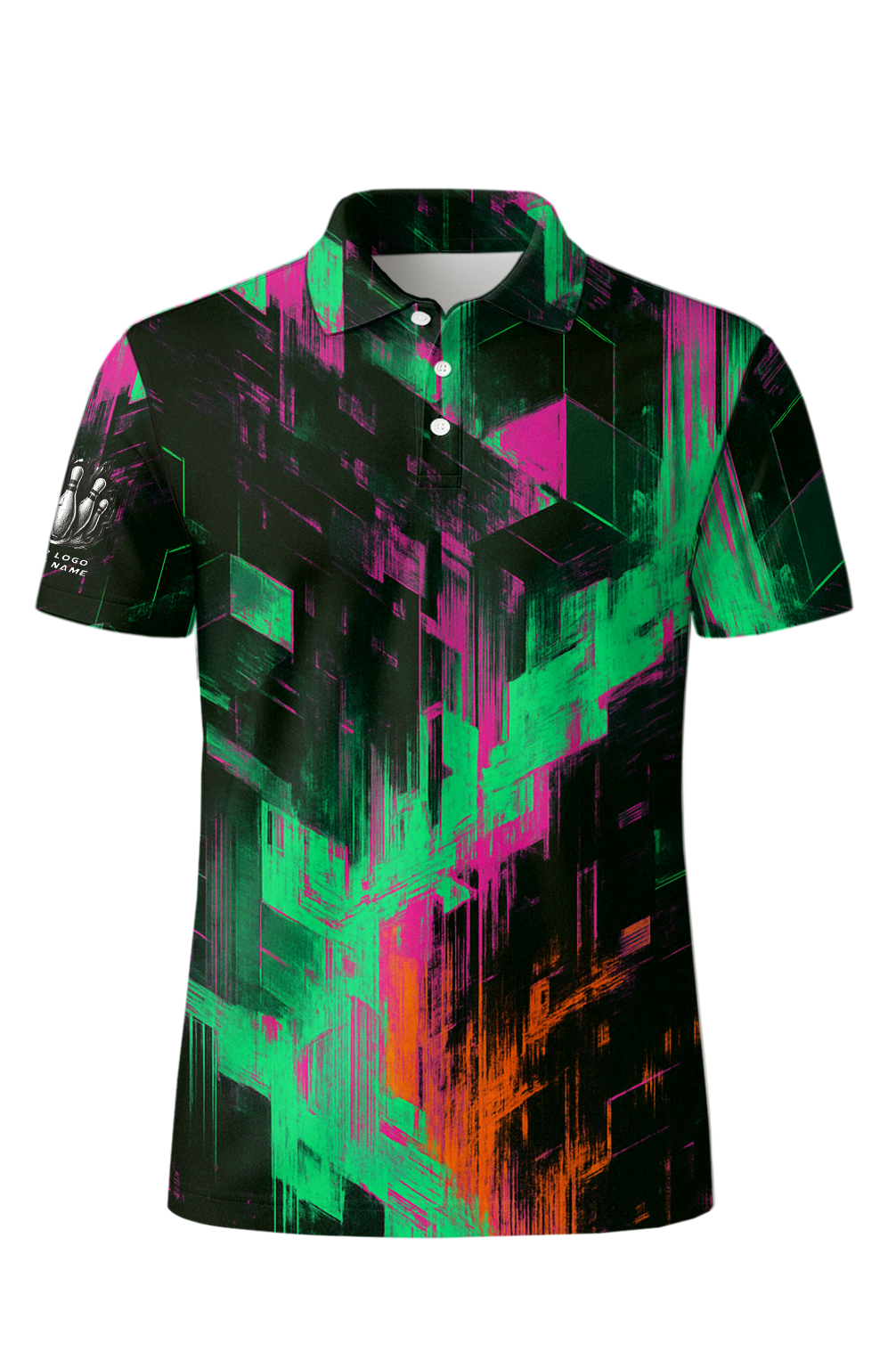 Neon Glitch Geometric Cubes Bowling Jersey