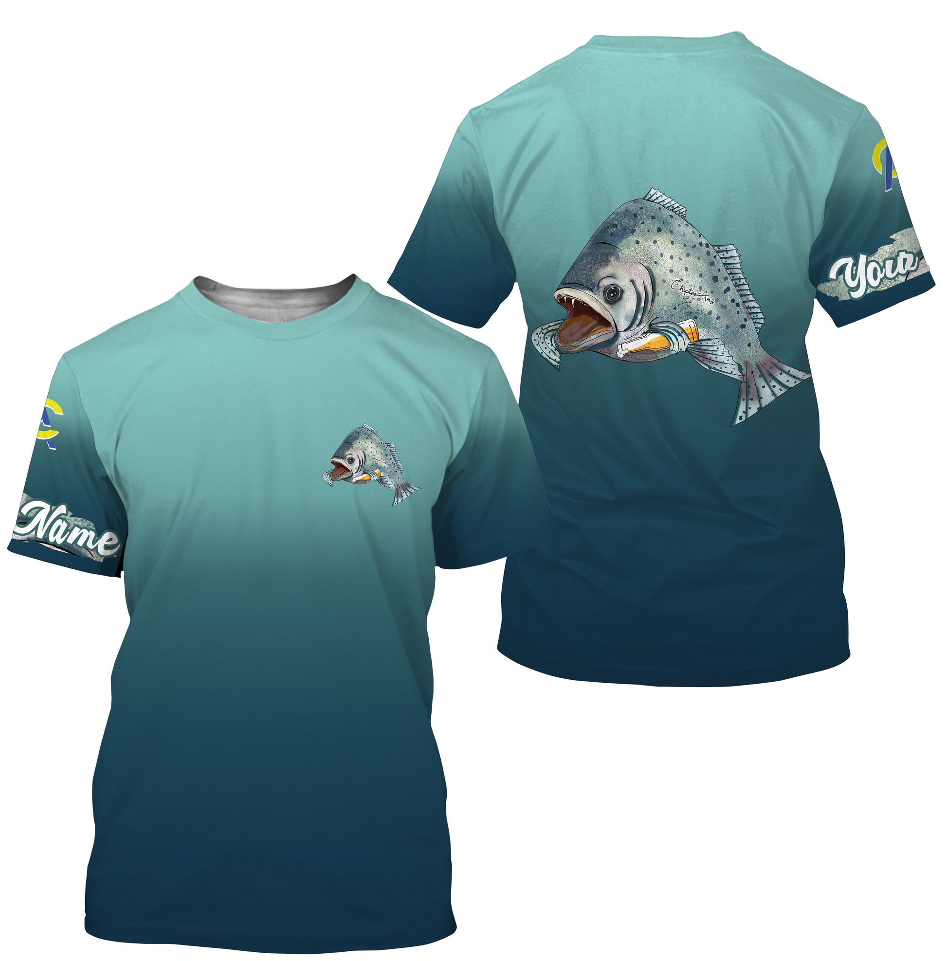 Speckled Trout fishing custom name with Trout drinking beer ChipteeAmz's art UV protection AT014