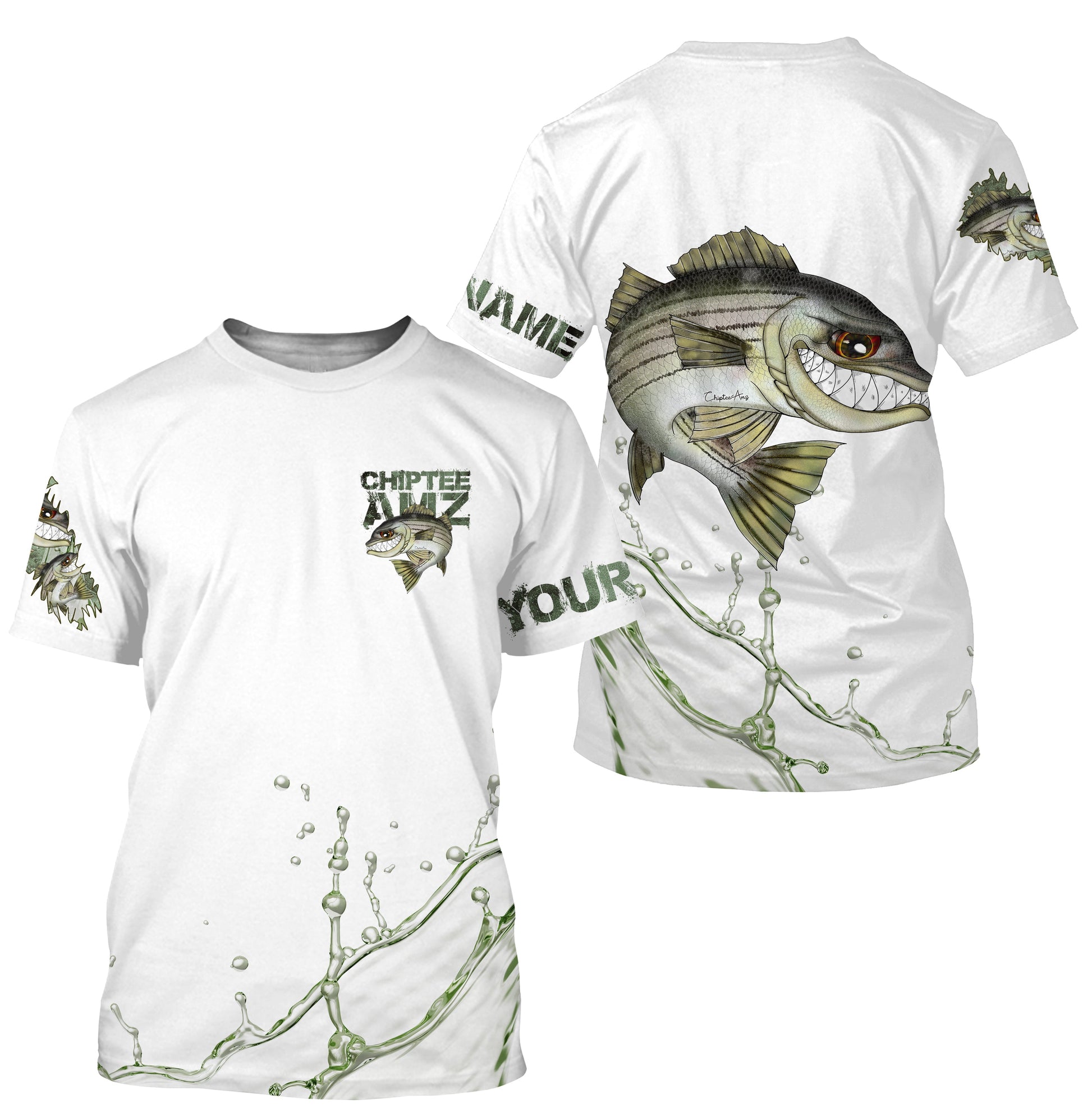 Striped Bass fishing scales custom name with funny striper ChipteeAmz's art UV sun protection AT039