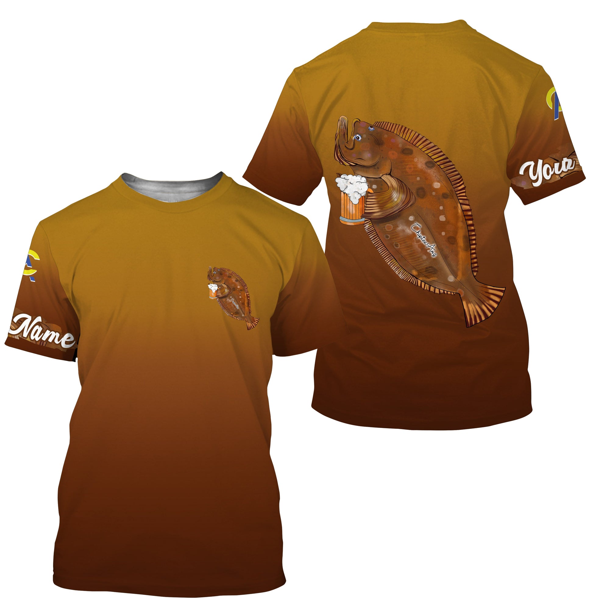 Flounder fishing custom name with funny Flounder drinking beer ChipteeAmz's art UV protection AT015