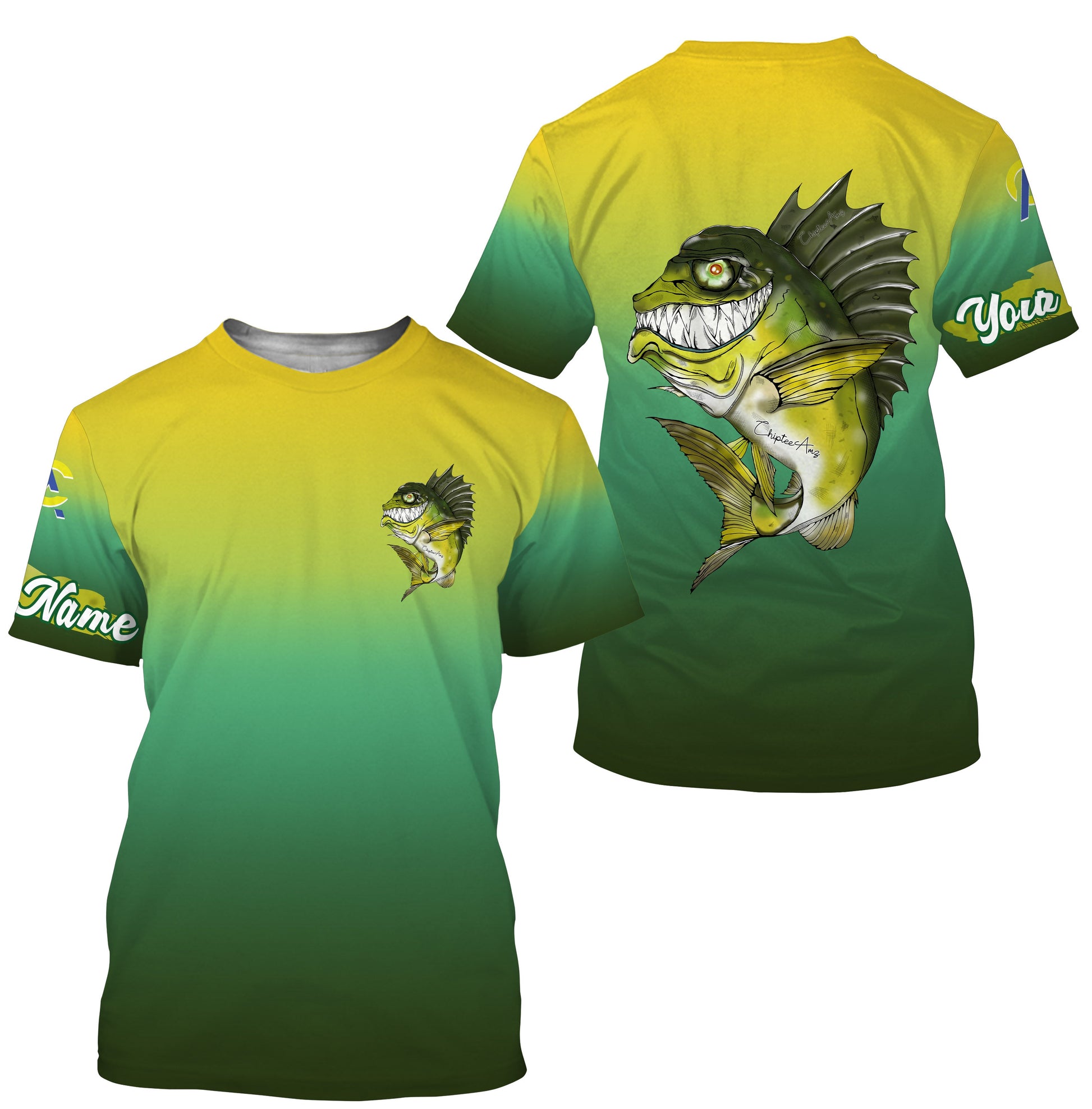 Largemouth Bass fishing custom name with angry bass ChipteeAmz's art UV protection AT001