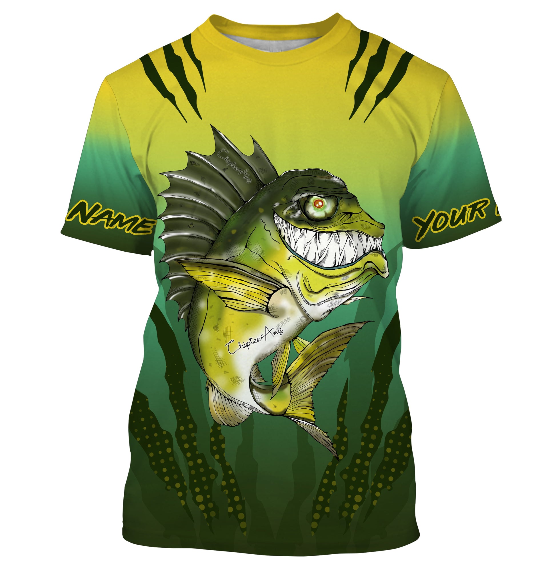 Largemouth Bass fishing custom name with angry bass ChipteeAmz's art UV protection AT023