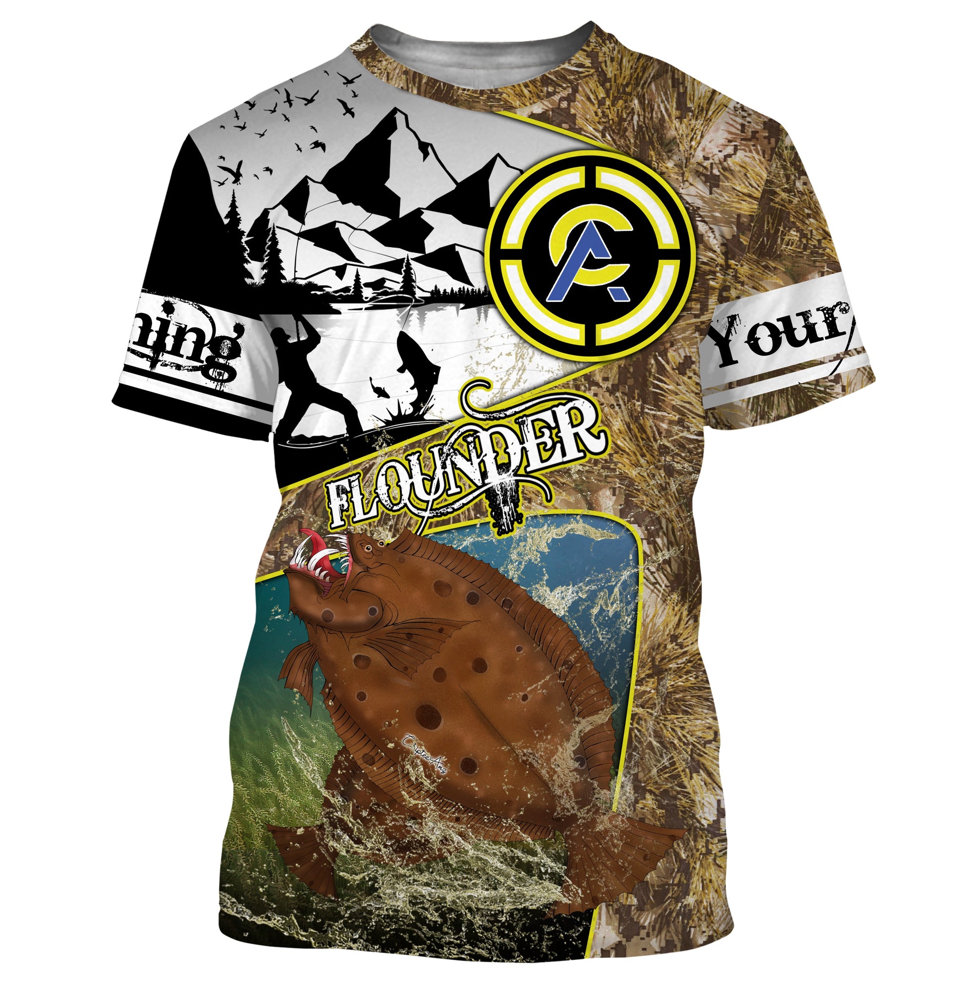 Flounder fishing camo custom name with funny Flounder angry ChipteeAmz's art UV protection AT019