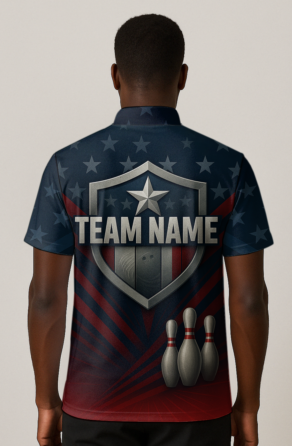 American Flag Shield Emblem Bowling Jersey