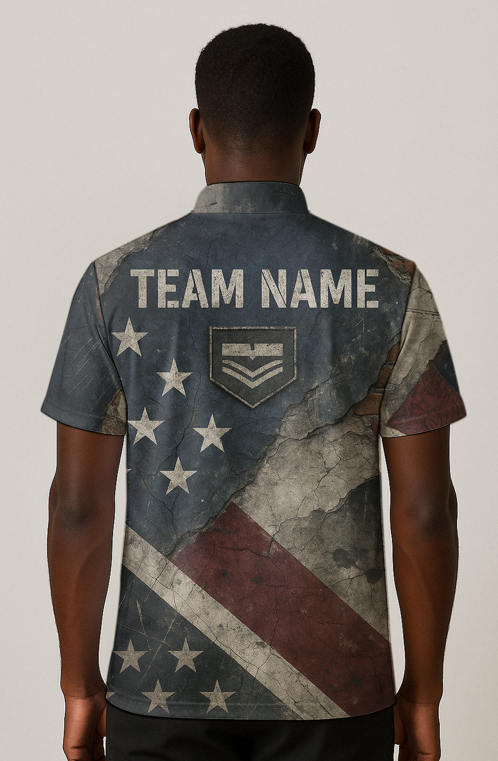 Distressed Vintage Flag Pattern Bowling Jersey