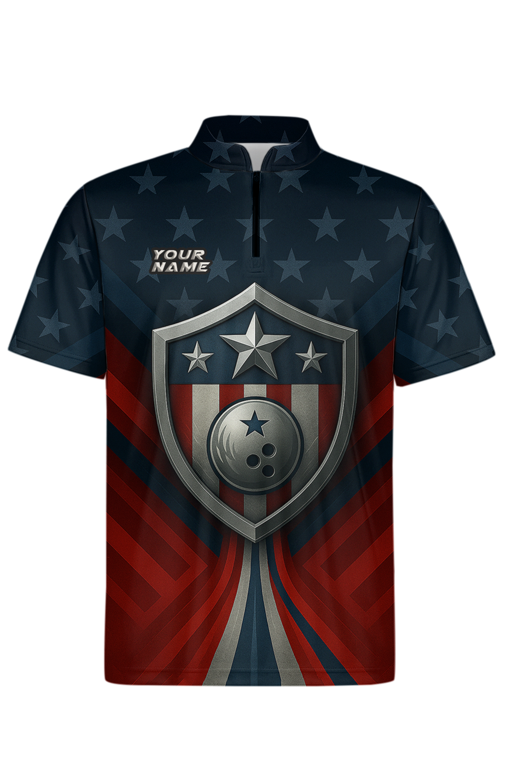 American Flag Shield Emblem Bowling Jersey