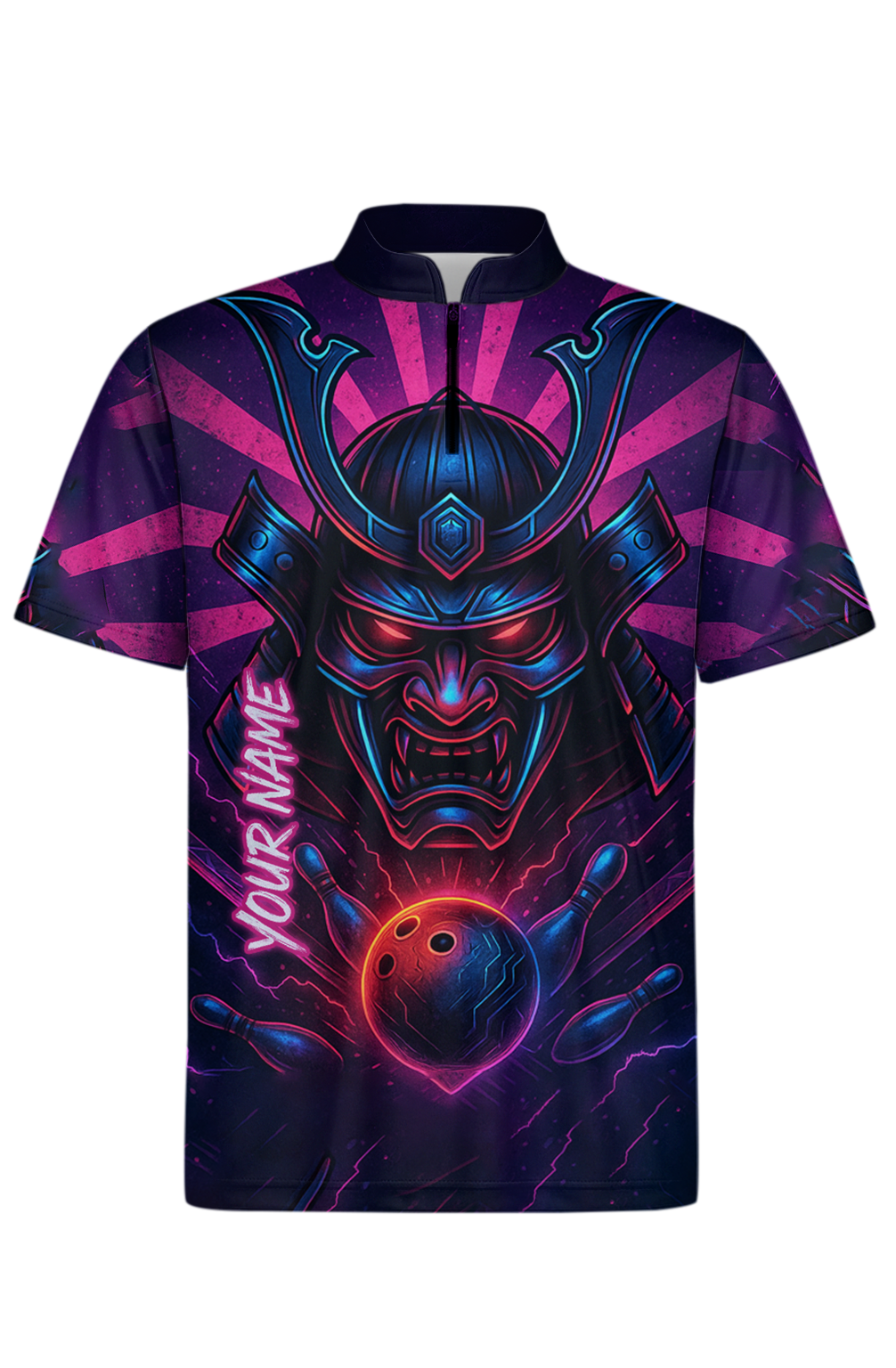 Neon Cyber Samurai Strike Bowling Jersey