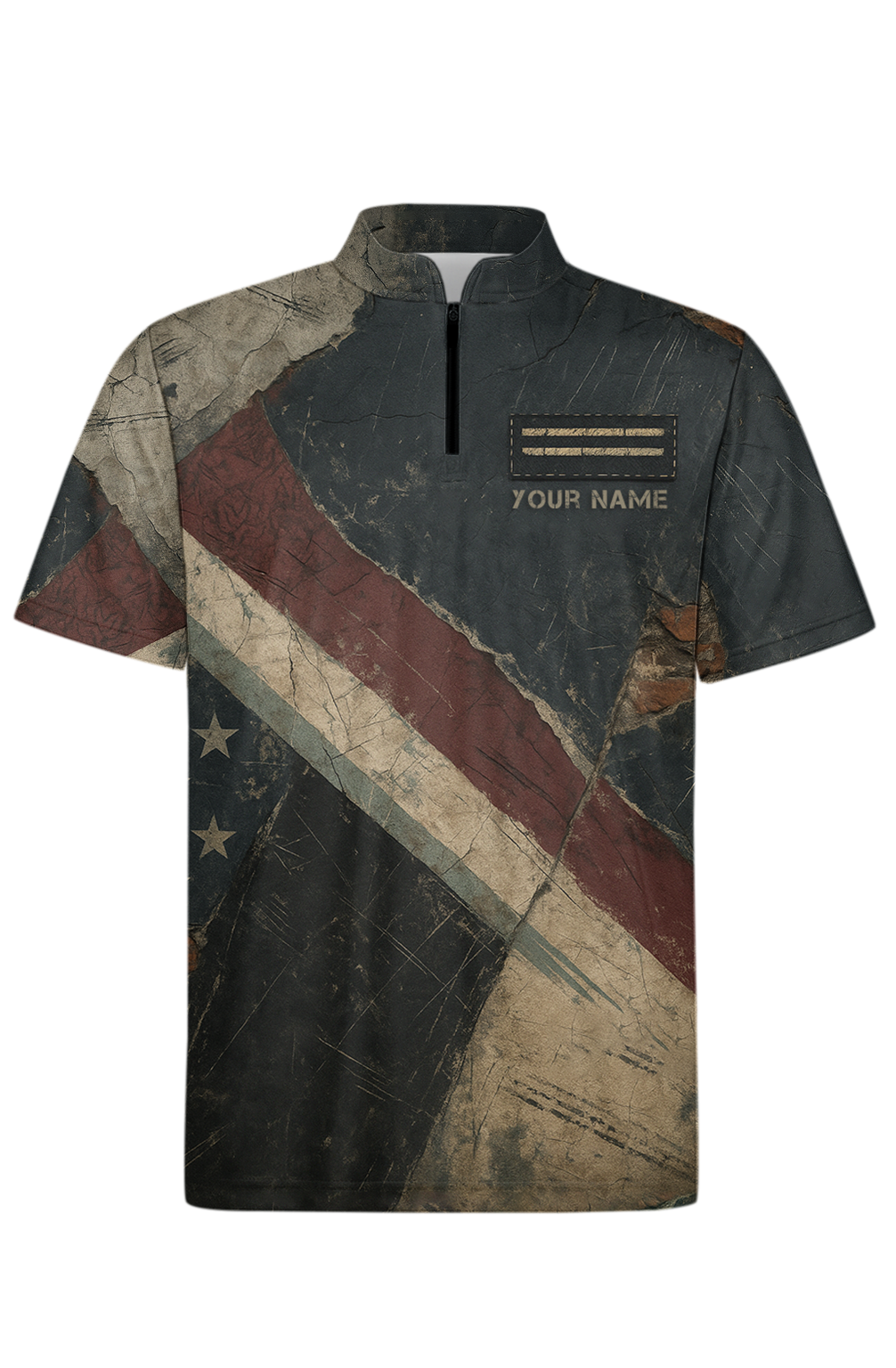 Distressed Vintage Flag Pattern Bowling Jersey