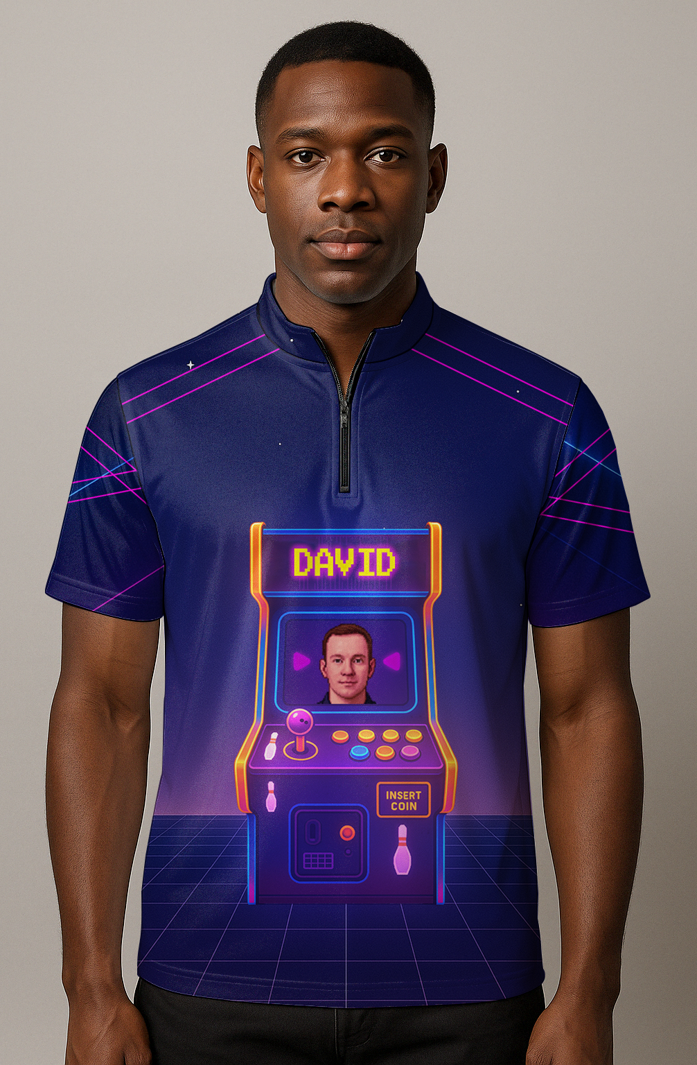 Neon Arcade Gaming Cabinet Bowling Jersey