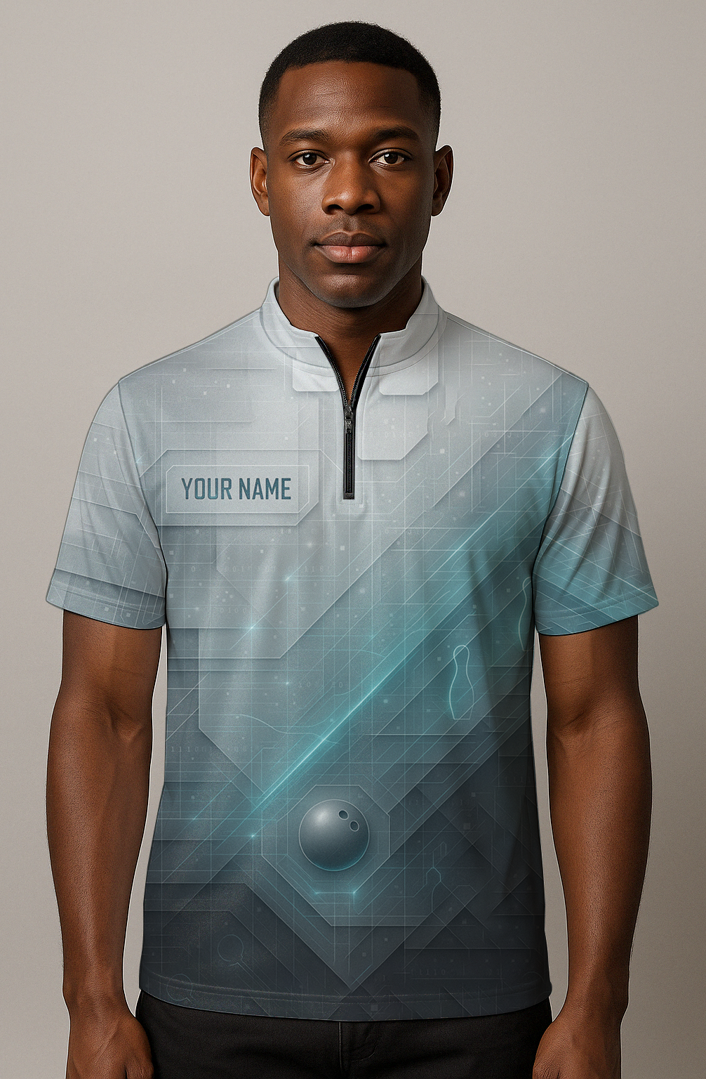 Futuristic Digital Grid Glow Bowling Jersey