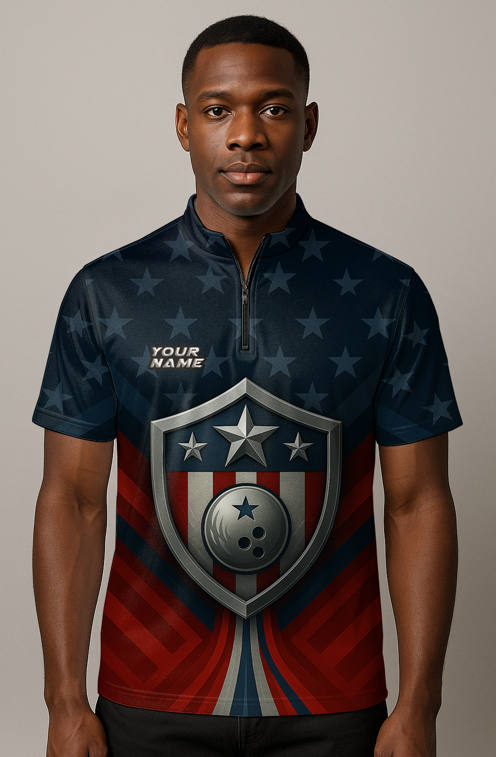 American Flag Shield Emblem Bowling Jersey