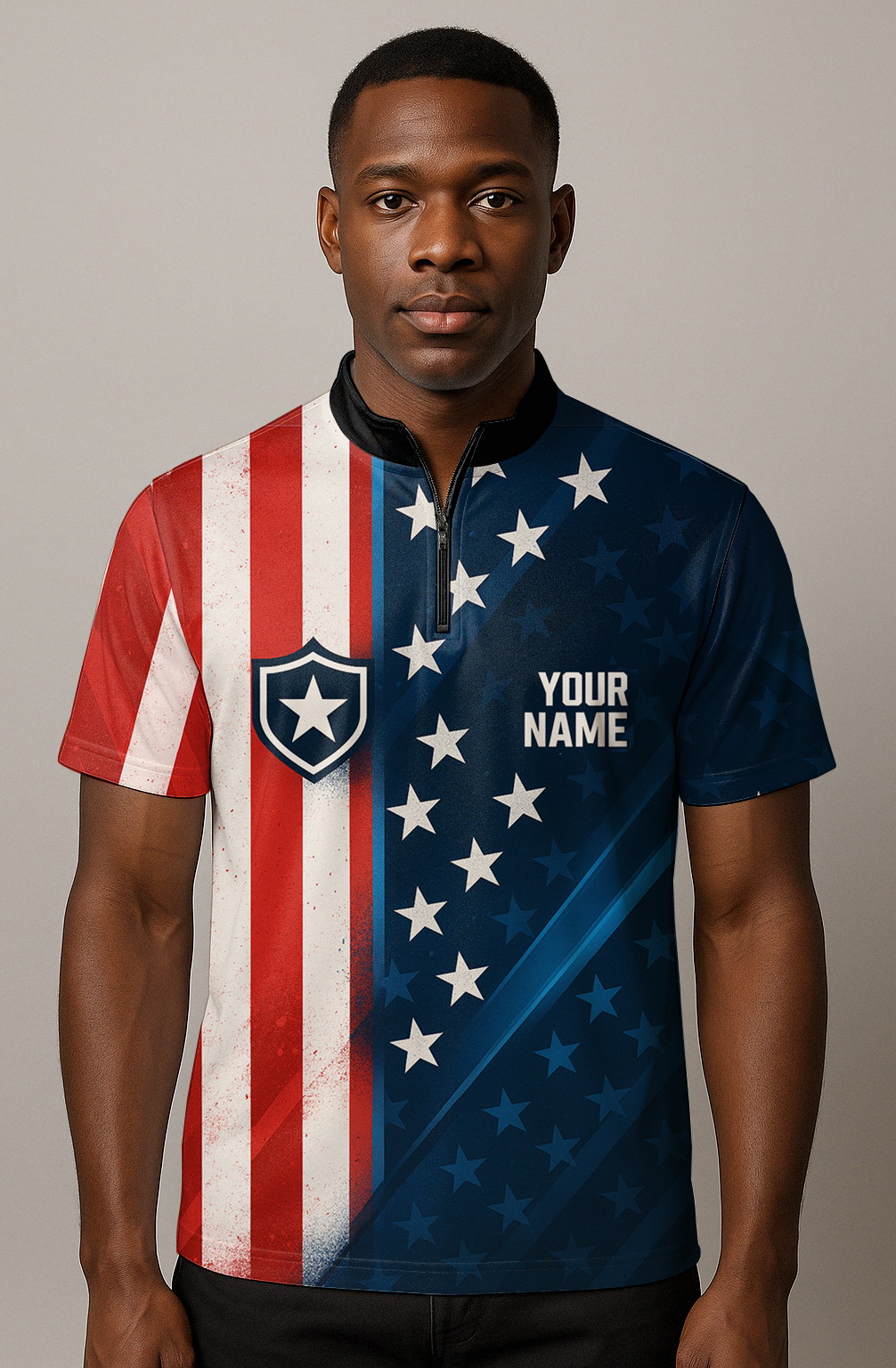 Patriotic Stars Stripes Shield Valor Bowling Jersey