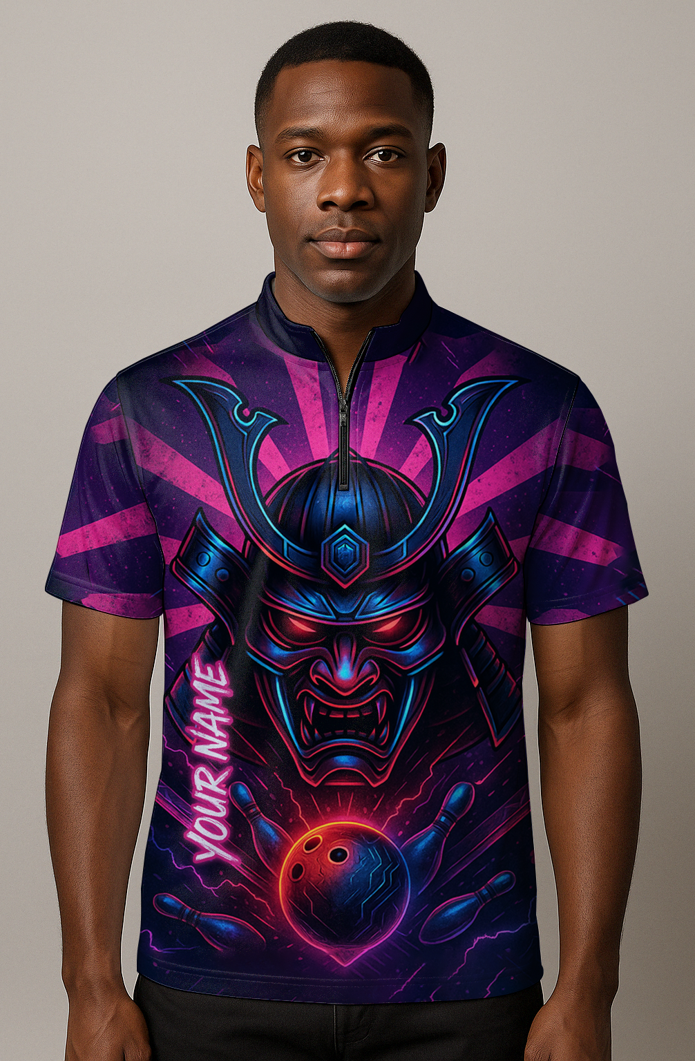 Neon Cyber Samurai Strike Bowling Jersey