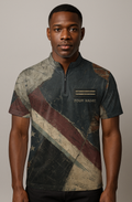 Distressed Vintage Flag Pattern Bowling Jersey