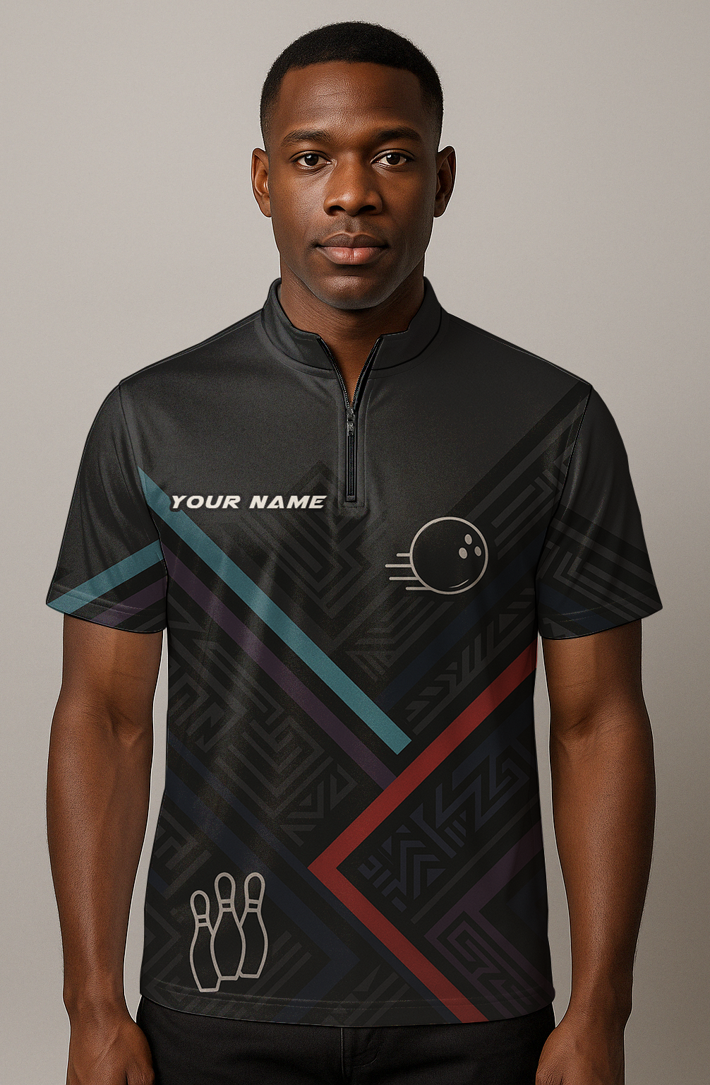 Modern Geometric Angular Stripes Bowling Jersey