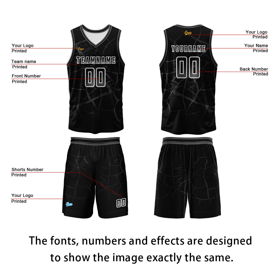 Custom Black Ash Basketball Jersey Uniform Suit Printed Your Logo Name Number