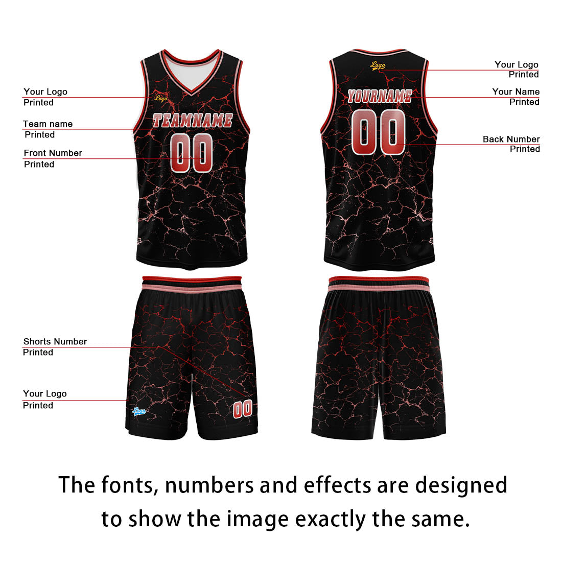 Custom Red Basketball Jersey Uniform Suit Printed Your Logo Name Number