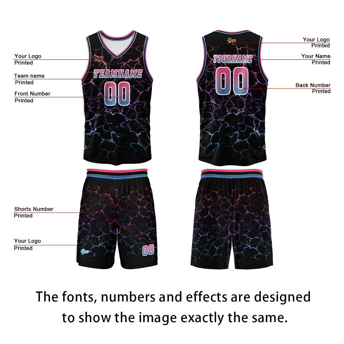 Custom Pink Blue Basketball Jersey Uniform Suit Printed Your Logo Name Number