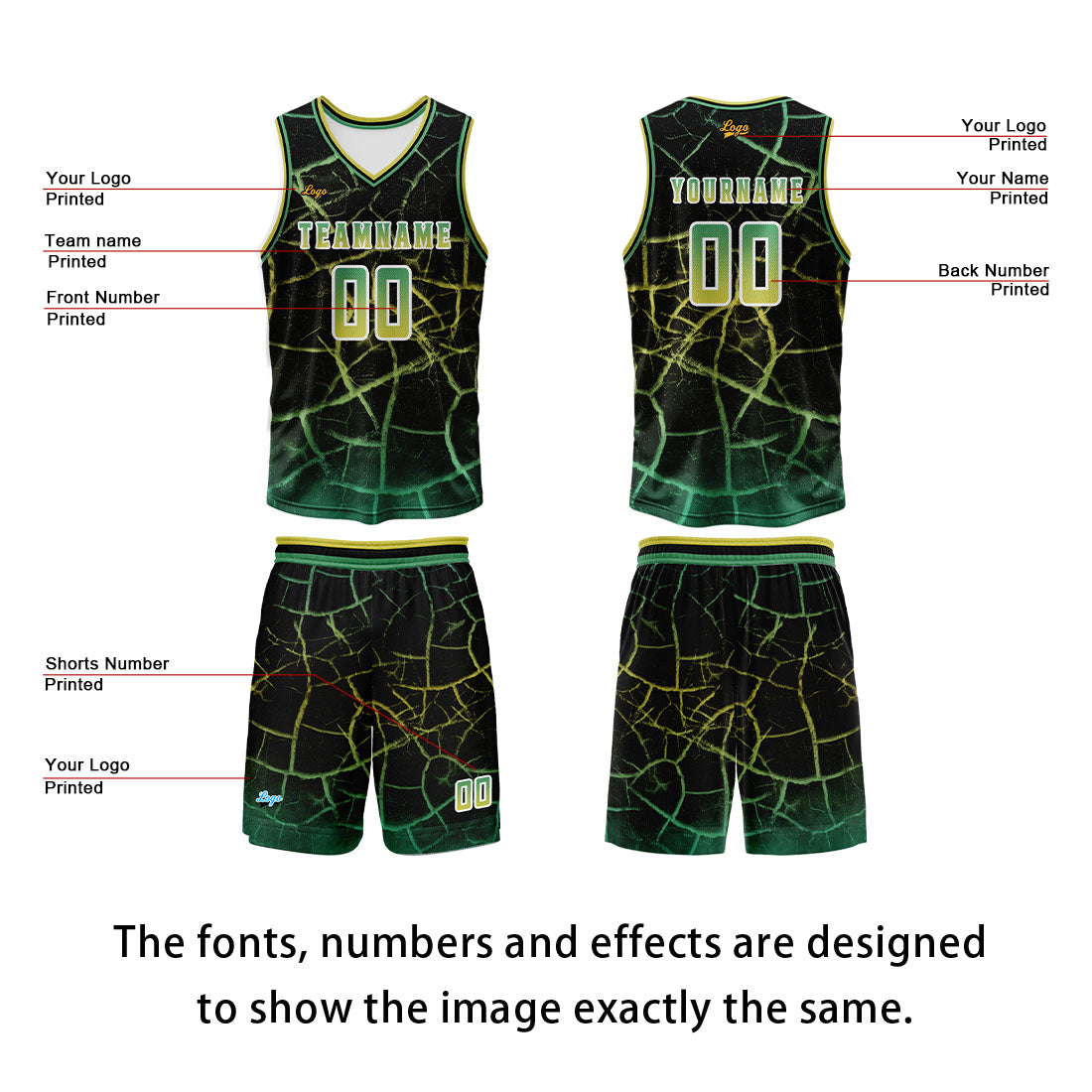 Custom Green Basketball Jersey Uniform Suit Printed Your Logo Name Number