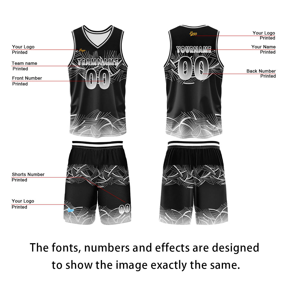 Custom Black White Basketball Jersey Uniform Suit Printed Your Logo Name Number
