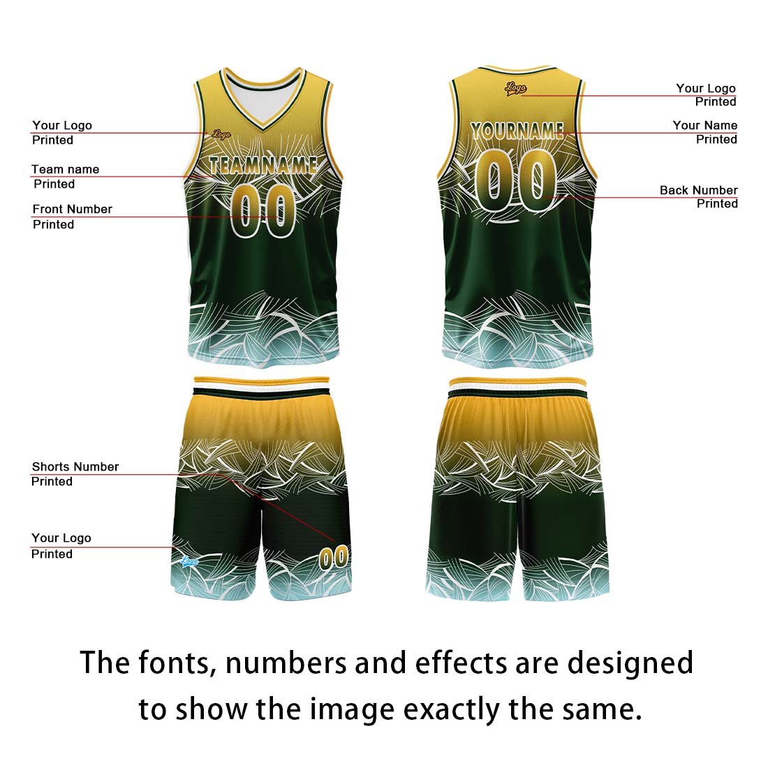 Custom Yellow Green Basketball Jersey Uniform Suit Printed Your Logo Name Number